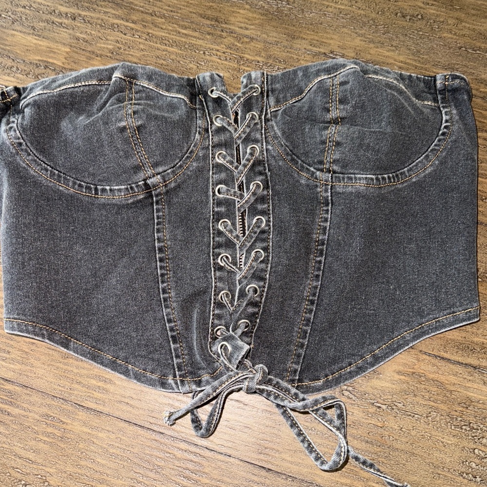 Edikted Gray Denim Corset Top medium